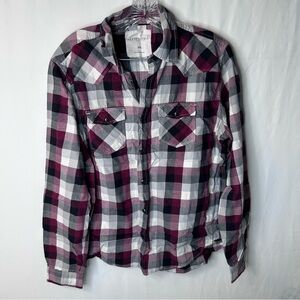 Aeropostale Women's Plaid Button Down - Red and White Long Sleeve Shirt Size M